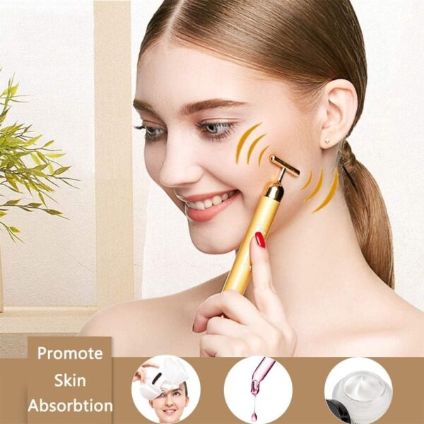 2 IN 1 Face Massager Roller Gold Facial Massager, Electric 3D Face Roller and T Shape Arm Eye Nose Head Massager Instant Face Lift Anti Wrinkles - Image 4