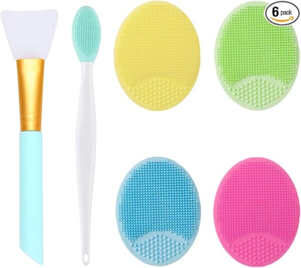 OBSCYON 6PCS Silicone Face Scrubber Kit, Manual Facial Cleansing Brush,Face Mask Brush, Exfoliating Lip Brush for Skin Care