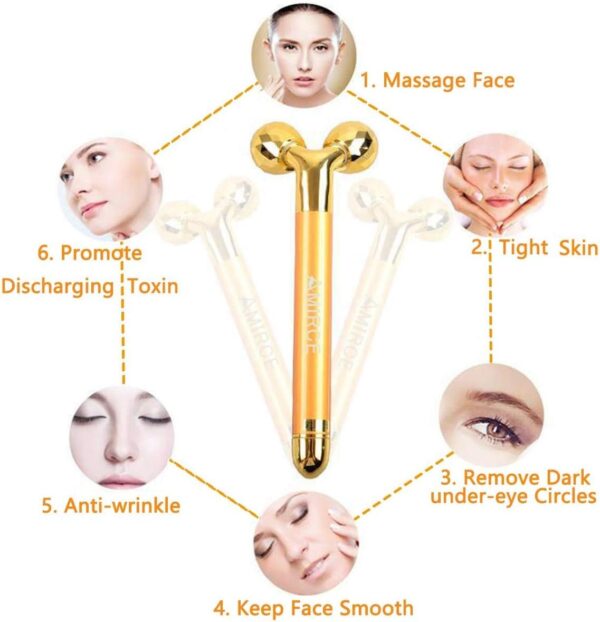 2 IN 1 Face Massager Roller Gold Facial Massager, Electric 3D Face Roller and T Shape Arm Eye Nose Head Massager Instant Face Lift Anti Wrinkles - Image 3