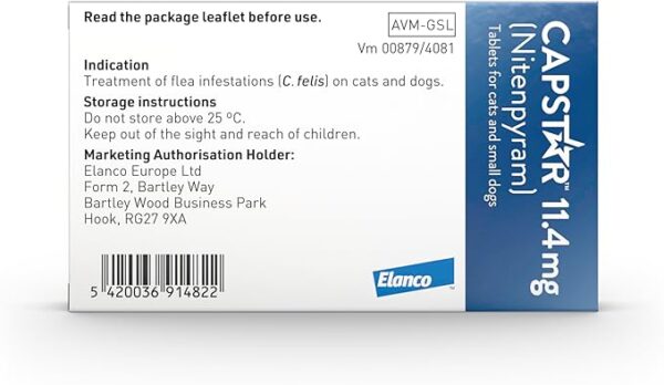 Capstar Flea Tablets for Dogs and Cats from 1kg to 11kg, Oral Medication for Flea Treatment in Small Dogs and Cats, Contains 6x 11.4mg Nitenpyram Flea Tablet - Image 3