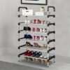 1PC 6 Tier Metal Shoe Rack Tall Storage Stand Footwear Plant Display Door Hallway Black