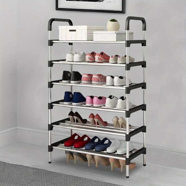 1PC 6 Tier Metal Shoe Rack Tall Storage Stand Footwear Plant Display Door Hallway Black - Image 6