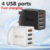 4-Port USB Fast Charger – Quick Charge 3.0 Adapter for iPhone, Android, Cameras & More – UK Plug