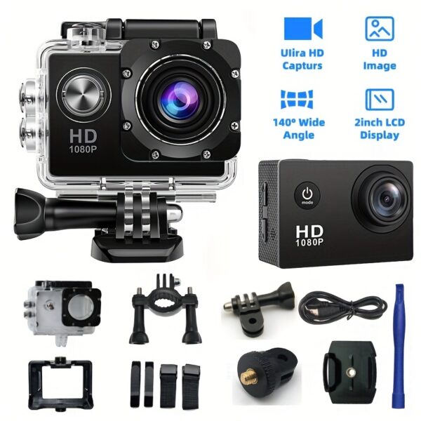 1080P HD Action Camera – Ultra HD Recording, 140° Wide-Angle Lens, LCD Screen, Digital Stabilization - Image 3