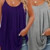 2-Pack Plus Size Tank Tops & Camis – Polyester Knit, Solid Color, Slingback Design for Spring/Summer