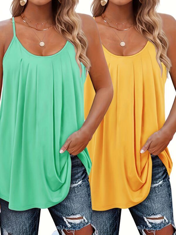 2-Pack Plus Size Tank Tops & Camis – Polyester Knit, Solid Color, Slingback Design for Spring/Summer - Image 3