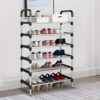 1PC 6 Tier Metal Shoe Rack Tall Storage Stand Footwear Plant Display Door Hallway Black