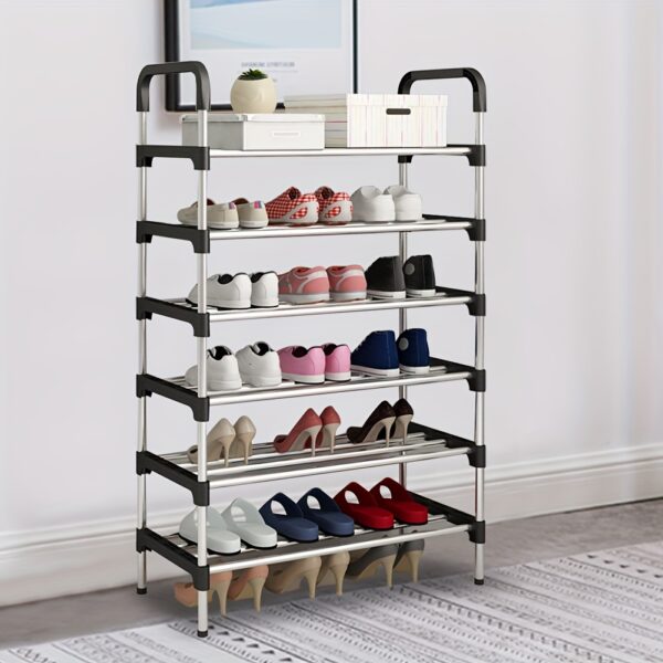 1PC 6 Tier Metal Shoe Rack Tall Storage Stand Footwear Plant Display Door Hallway Black - Image 3