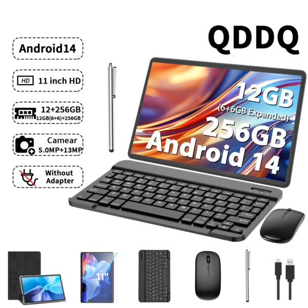 11-inch 2-in-1 Android 14 Tablet – 12GB RAM, 256GB Storage, with Keyboard, Mouse, Case & Stylus