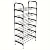 1PC 6 Tier Metal Shoe Rack Tall Storage Stand Footwear Plant Display Door Hallway Black