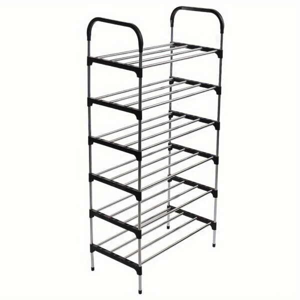 1PC 6 Tier Metal Shoe Rack Tall Storage Stand Footwear Plant Display Door Hallway Black - Image 10