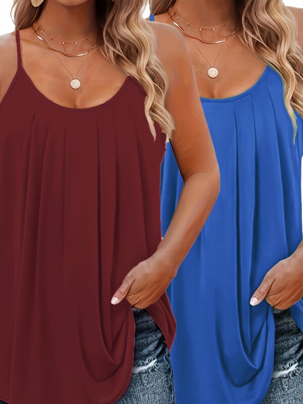 2-Pack Plus Size Tank Tops & Camis – Polyester Knit, Solid Color, Slingback Design for Spring/Summer - Image 7