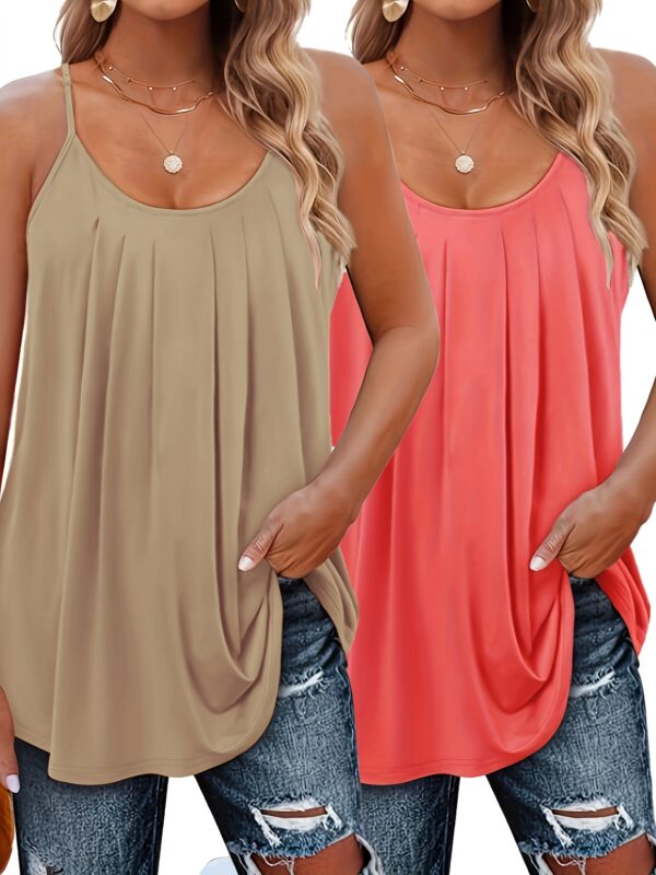 2-Pack Plus Size Tank Tops & Camis – Polyester Knit, Solid Color, Slingback Design for Spring/Summer