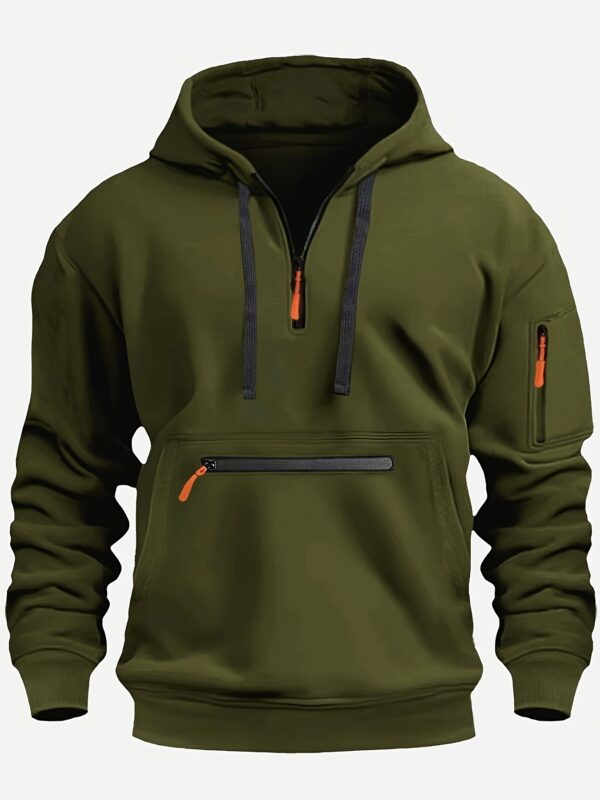 Men's Cozy Hooded Sweatshirt – Soft Long Sleeve, Kangaroo Pocket & Half-Zip for Fall/Winter - Image 8