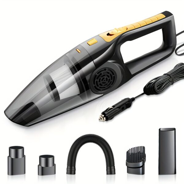 12V Handheld Car Vacuum Cleaner – Strong Suction, Portable Dust Remover for Pet Hair, Crevice Tool & Flat Nozzle