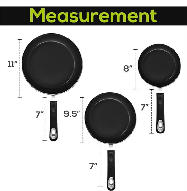 KICHLY Induction Hob Pan Sets Non Stick, 3 Pcs Fryingpans, Professional Chefs Kitchen Cookware, 20cm, 24cm, and 28cm (Black, 1 Pack of 3) - Image 3