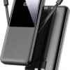 Power Bank Fast Charging 15000mAh, Portable Charger with 2 Built-in Cables & 3 Ports, Powerbank with LED Display, Battery Pack Compatible with iPhone 16 15 14 13 Android and more, Black