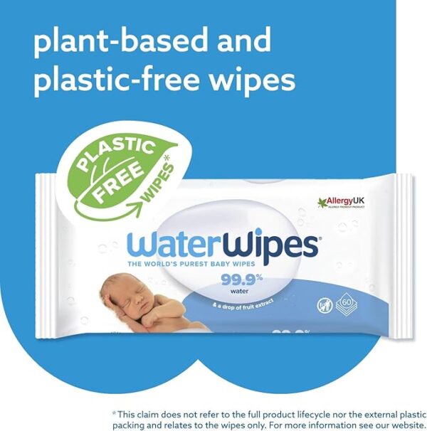 WaterWipes Baby Wipes 9x60 Pack Sensitive Newborn Biodegradable Unscented, 99.9% water (540 Wet Wipes), White (Packaging may vary) - Image 2