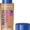 Rimmel Match Perfection Foundation 200 Soft Beige, Medium Coverage, 24hr Hydration, No Caking or Creasing, Lightweight, Reduces Imperfections, Invisible Coverage, SPF20, Cruelty Free