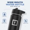 Insulated Water Bottle with Straw Lid Wide - 650 Milliliters(3 Lids) - Double-Walled Stainless Steel Metal Leakproof Travel Sports Gym Camping Flask