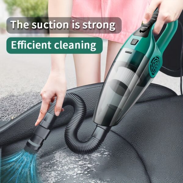 12V Handheld Car Vacuum Cleaner – Strong Suction, Portable Dust Remover for Pet Hair, Crevice Tool & Flat Nozzle - Image 3