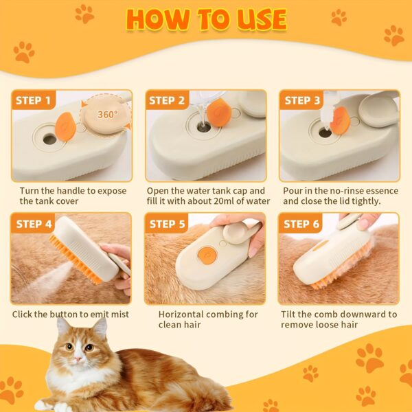 3-in-1 Rechargeable Steam Pet Brush – Self-Cleaning, Massage & Hair Removal for Cats & Dogs - Image 7