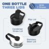 Insulated Water Bottle with Straw Lid Wide - 650 Milliliters(3 Lids) - Double-Walled Stainless Steel Metal Leakproof Travel Sports Gym Camping Flask