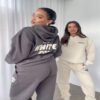 JIOZIDO Women's Tracksuits Sets 2 Piece Outfits Hoodie and Sweatpants Jogger Plain Set Women Activewear Lounge Wear Sets for Women Tracksuit Womens UK