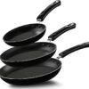 KICHLY Induction Hob Pan Sets Non Stick, 3 Pcs Fryingpans, Professional Chefs Kitchen Cookware, 20cm, 24cm, and 28cm (Black, 1 Pack of 3)