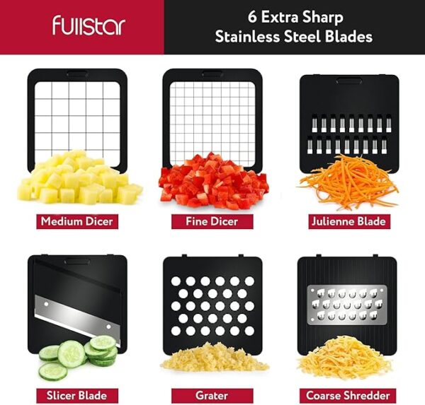 Vegetable Chopper Cutter Mandoline Slicer Cheese Grater - Food Onion Salad Veggie Chopper with Container - French Fry Potato Dicer Slicer Cutter - Kitchen Tools Gadgets (6-in-1 Compact White) - Image 2