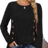 Sampeel Women's Long Sleeve Tops Jumpers Symmetrical Button Down Collar Slimming Striped Design Lightweight Sweatshirt
