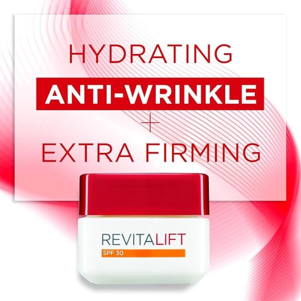 L’Oréal Paris Revitalift Hydrating SPF 30 Day Cream, Smooth Wrinkles, Firms and Moisturise Skin, Pro-Retinol and Elasti-Peptides, 50ml - Image 2