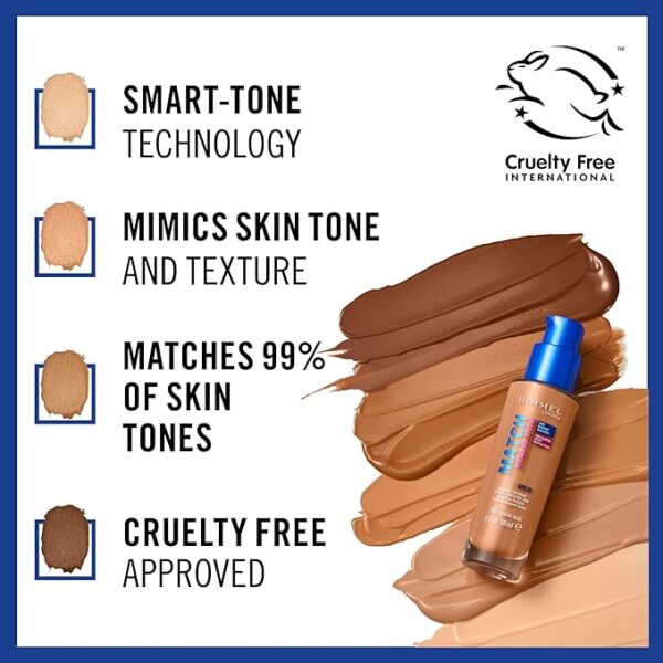 Rimmel Match Perfection Foundation 200 Soft Beige, Medium Coverage, 24hr Hydration, No Caking or Creasing, Lightweight, Reduces Imperfections, Invisible Coverage, SPF20, Cruelty Free - Image 2