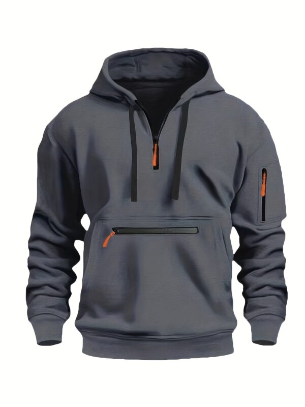 Men's Cozy Hooded Sweatshirt – Soft Long Sleeve, Kangaroo Pocket & Half-Zip for Fall/Winter - Image 7