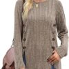 Sampeel Women's Long Sleeve Tops Jumpers Symmetrical Button Down Collar Slimming Striped Design Lightweight Sweatshirt