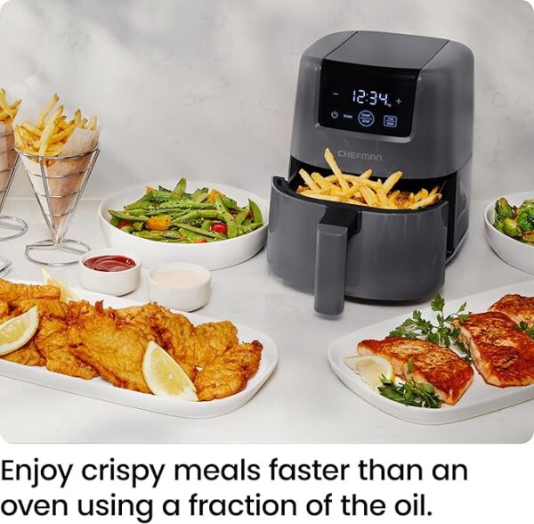 Chefman 2L Mini Air Fryer – Digital Space-Saving Compact Air Fryer with Nonstick and Dishwasher Safe Basket, Quick & Easy Meals in Minutes, Features Digital Timer and Shake Reminder – Grey - Image 2