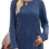 Sampeel Women's Long Sleeve Tops Jumpers Symmetrical Button Down Collar Slimming Striped Design Lightweight Sweatshirt