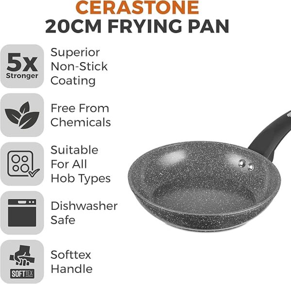 Tower Cerastone T81222 Forged Frying Pan with Non-Stick Coating and Soft Touch Handles, Graphite, 20 cm - Image 3