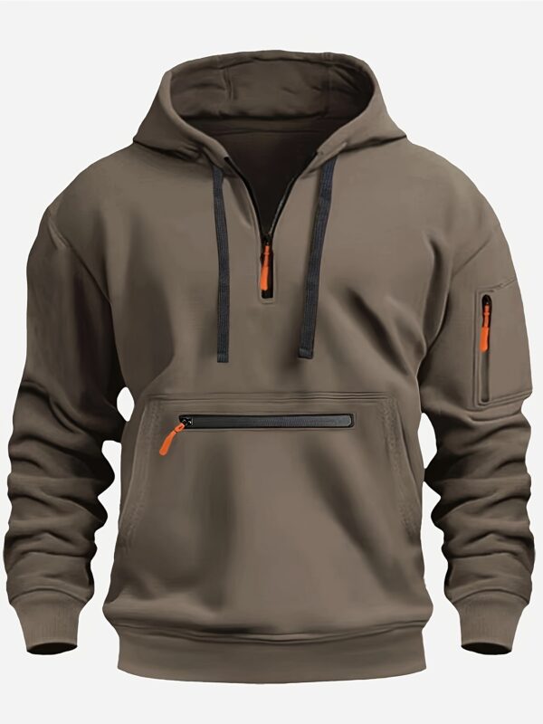 Men's Cozy Hooded Sweatshirt – Soft Long Sleeve, Kangaroo Pocket & Half-Zip for Fall/Winter - Image 4