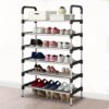 1PC 6 Tier Metal Shoe Rack Tall Storage Stand Footwear Plant Display Door Hallway Black