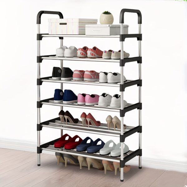 1PC 6 Tier Metal Shoe Rack Tall Storage Stand Footwear Plant Display Door Hallway Black - Image 8