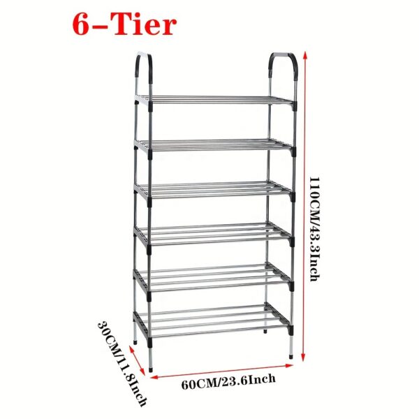 1PC 6 Tier Metal Shoe Rack Tall Storage Stand Footwear Plant Display Door Hallway Black - Image 4