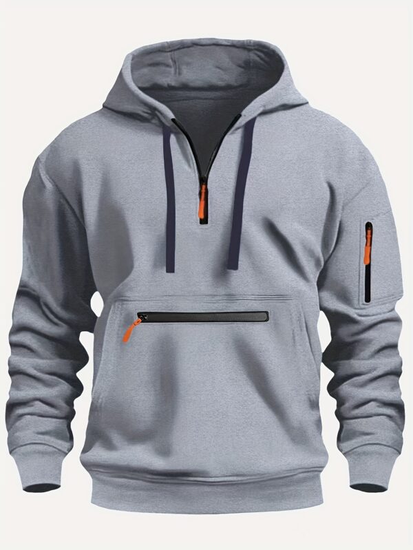 Men's Cozy Hooded Sweatshirt – Soft Long Sleeve, Kangaroo Pocket & Half-Zip for Fall/Winter