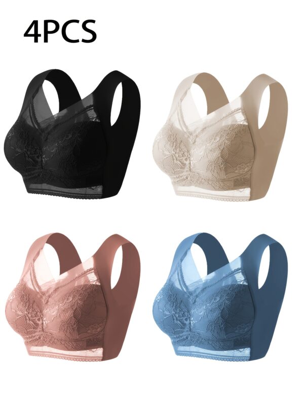 4pcs Women's Lace Contrast Underwear – Wire-Free, Daily Bra Set - Image 7