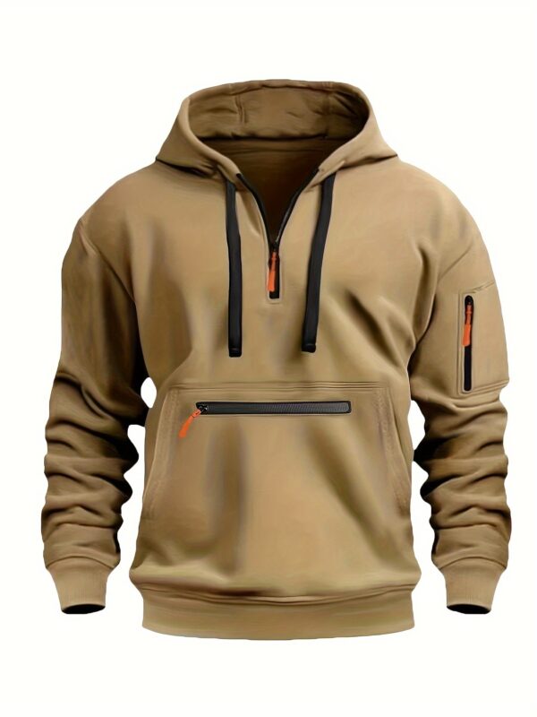 Men's Cozy Hooded Sweatshirt – Soft Long Sleeve, Kangaroo Pocket & Half-Zip for Fall/Winter - Image 2