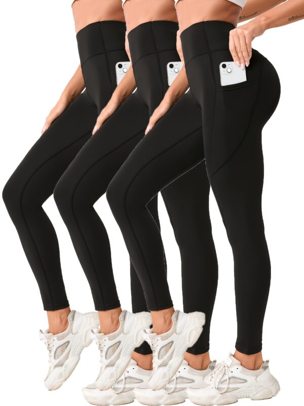 3pcs High-Waist Yoga Leggings with Pockets – Tummy Control, Slimming & Breathable Fabric - Image 7