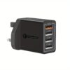 4-Port USB Fast Charger – Quick Charge 3.0 Adapter for iPhone, Android, Cameras & More – UK Plug