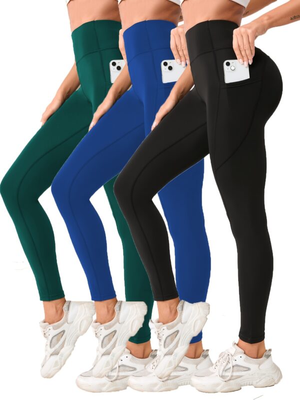 3pcs High-Waist Yoga Leggings with Pockets – Tummy Control, Slimming & Breathable Fabric - Image 8