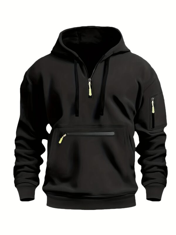 Men's Cozy Hooded Sweatshirt – Soft Long Sleeve, Kangaroo Pocket & Half-Zip for Fall/Winter - Image 9