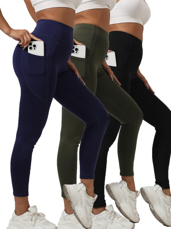 3pcs High-Waist Yoga Leggings with Pockets – Tummy Control, Slimming & Breathable Fabric - Image 10